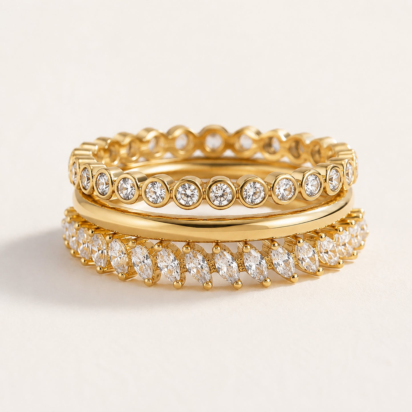 "Curated Brilliance" 3-Piece Zirconia Stacking Ring Set