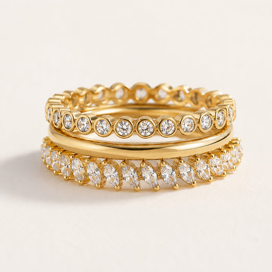 "Curated Brilliance" 3-Piece Zirconia Stacking Ring Set