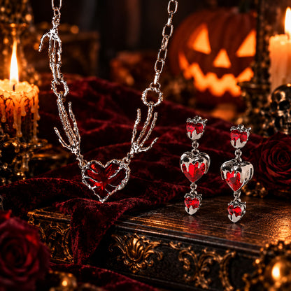 Till Death Do Us Part Gothic Heart Jewelry Set – Necklace & Drop Earrings