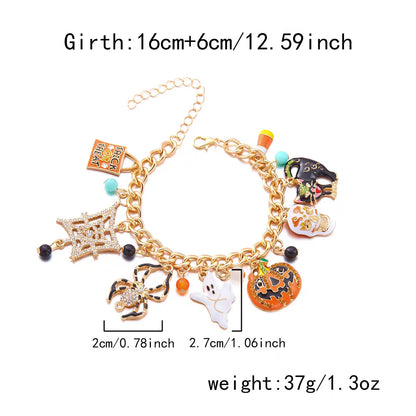 Size and weight specification chart for gold Halloween charm bracelet