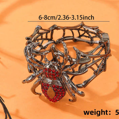 Size diagram showing 6-8cm diameter and 55g weight for gothic spiderweb stretch bracelet