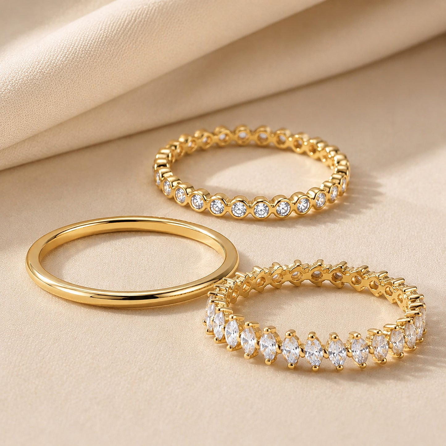 "Curated Brilliance" 3-Piece Zirconia Stacking Ring Set