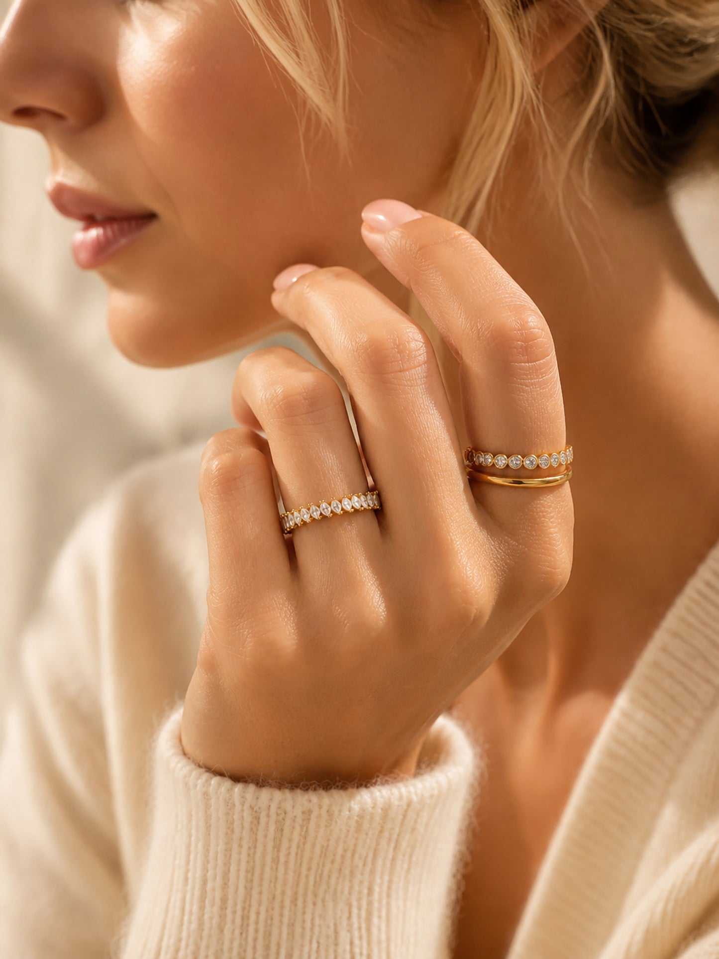 "Curated Brilliance" 3-Piece Zirconia Stacking Ring Set