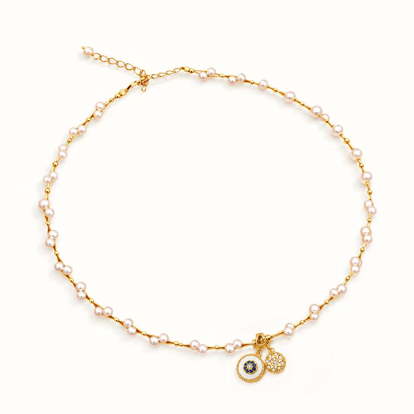 Vintage Double Medallion Pearl Necklace in Gold-Tone