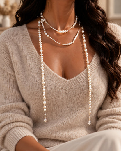 "Cascade of Confidence" Long Scattered Pearl Necklace