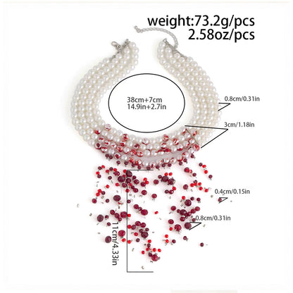 Size and weight specification diagram for 4-strand bloody pearl choker necklace