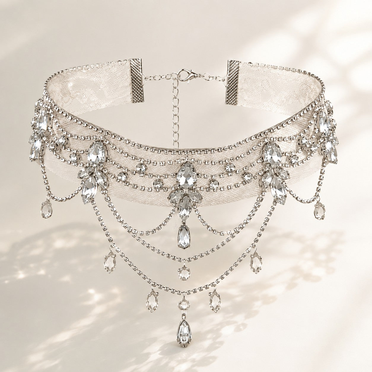 Celestial Sparkle Rhinestone Tassel Chiffon Choker Necklace