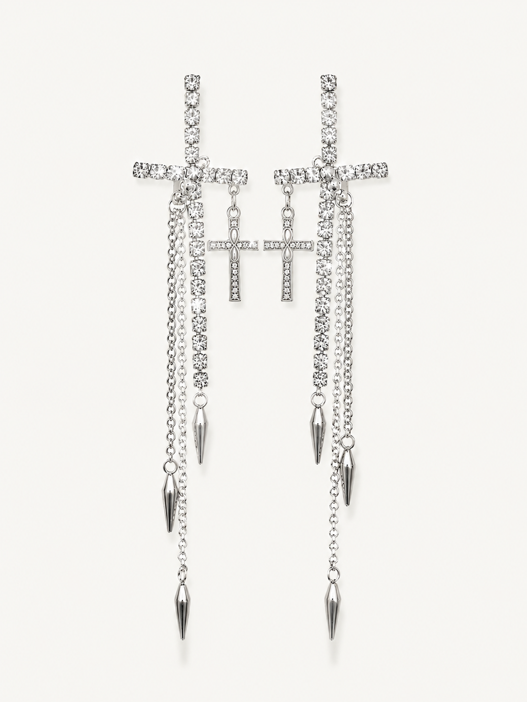 "Rebel Glamour" Extra-Long Crystal Cross Drop Earrings