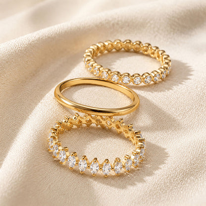 "Curated Brilliance" 3-Piece Zirconia Stacking Ring Set
