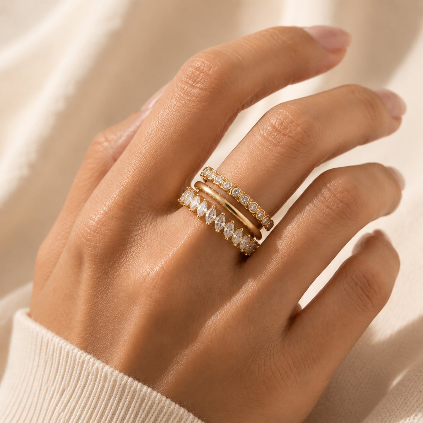 "Curated Brilliance" 3-Piece Zirconia Stacking Ring Set